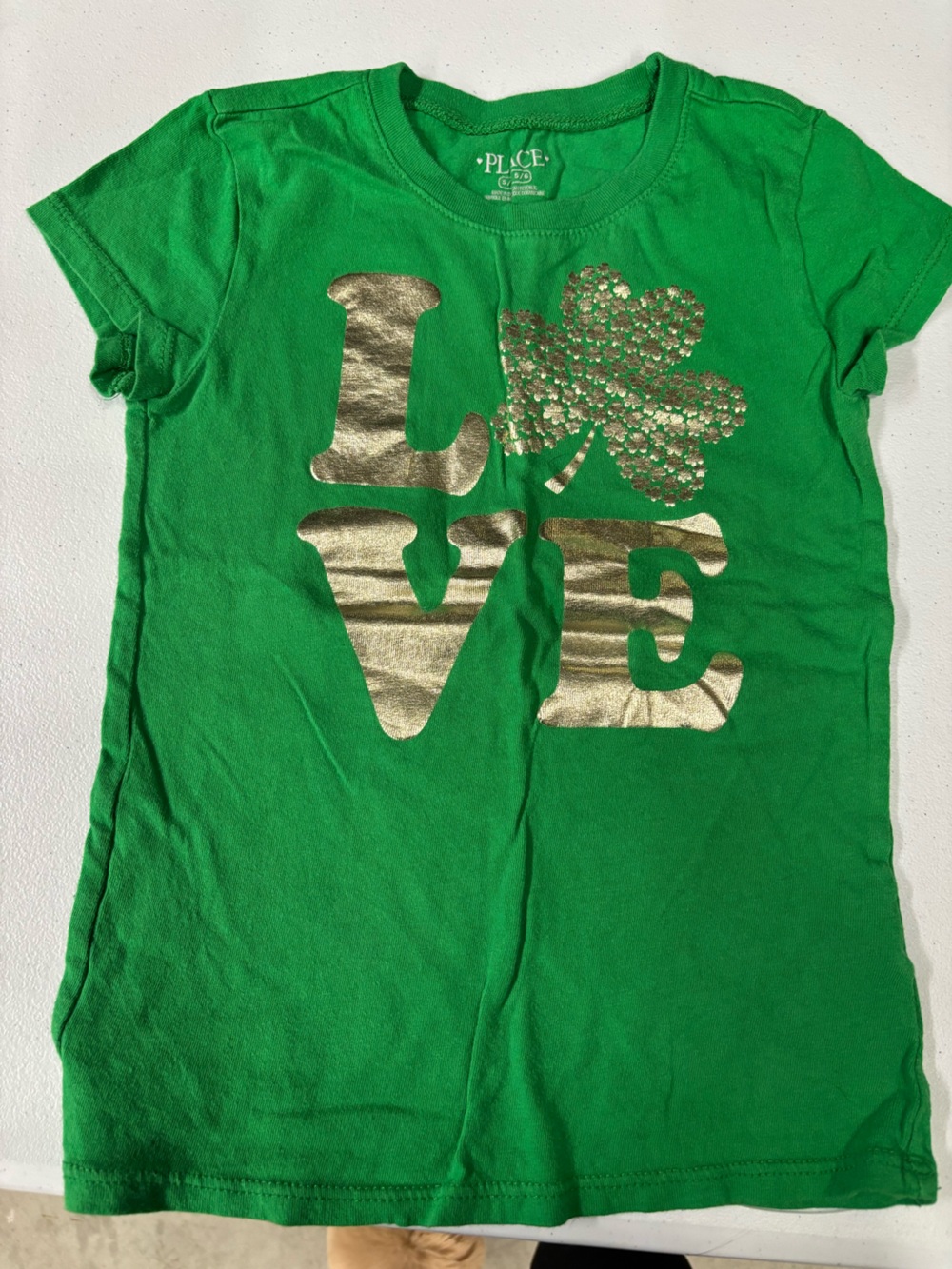 Place Green Tee with Gold 'LOVE' and Shamrock